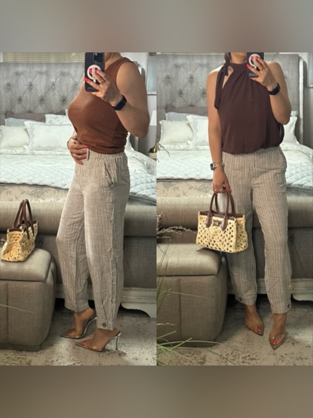 New🩷 Striped Linen Blend Pull-On Barrel Leg  Pants